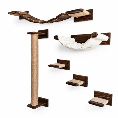 Wall Mounted Cat Tree Natural Wood Cat Scratching Post Modern Cat Furniture Cat Shelves for Wall Cat Climbing Set