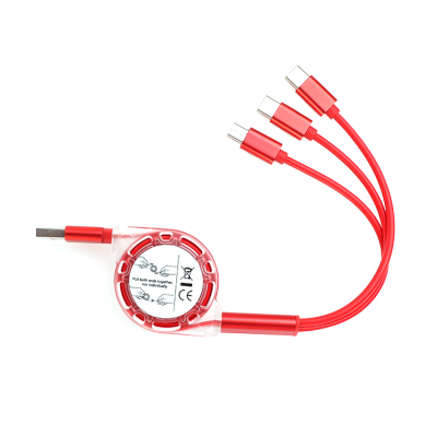 Custom Logo 3in1 Retractable 2.4a Fast Charging 3 in 1 Data USB Fast Phone Charger for Computer