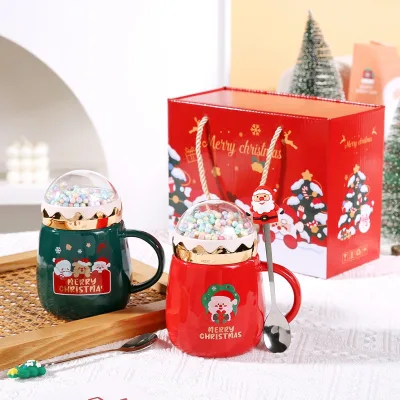 Christmas Vintage Mug Gift Set Santa Snow Globe with Handgrip Pattern Porcelain and Ceramic Christmas Tree Mug