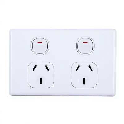 White Dual Power Switch Socket Panel AS NZS 3112 10A 250V Wall Mounted with Red Indicator Light