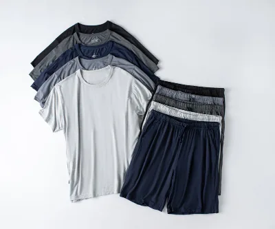 Customized Factory Mens Summer Modal Short Sleeve Pajamas Set Home Clothes Pajamas Loose Round Neck
