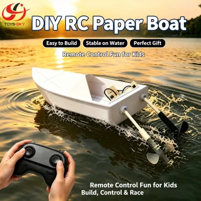 CQZNRC DIY Remote Control Paper Boat STEM Kit Science Experiment Toy for Kids, Creative Assembly RC Motorized Boat