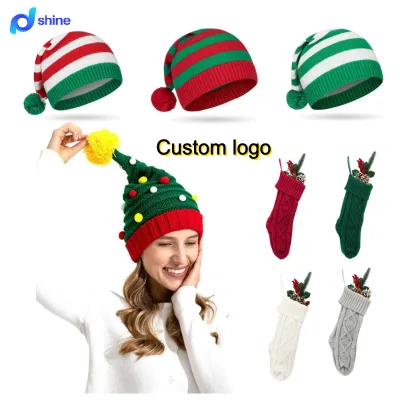 Colorful Ball Christmas Knitted Hat Santa Claus Decorative Hat Winter Holiday Christmas Hats Beanie Caps Wholesale Custom