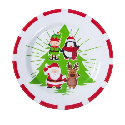 8inch Decal Santa Claus Christmas Tree Plates White Luxury Christmas Melamine Dinnerware Plate