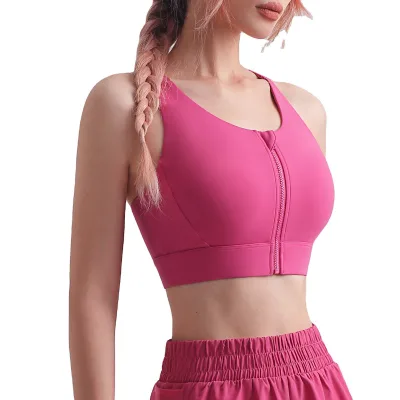 Tik Tok New Style Front Zipper Shockproof Sports Yoga Bra Sexy Strap Cross Back Gym Fitness Wear Women Outdoor Training Clothes