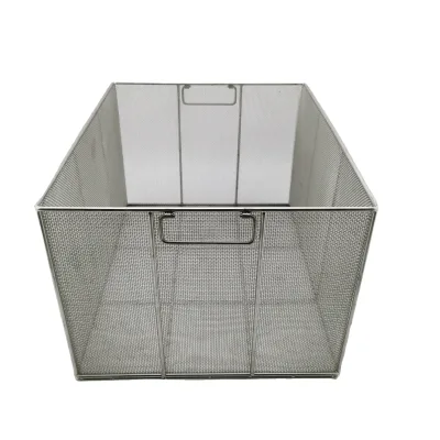 Industrial Style Eco-Friendly OEM Stainless Steel Metal Wire Kitchen Storage Cleaning Basket Handle Silver Color Customizable