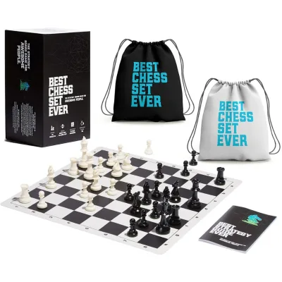 Best Chess Set Ever Triple Weighted Tournament Style Chess Set with King Tall 3.75 Inch and 20''X20'' Silicone Chess Board