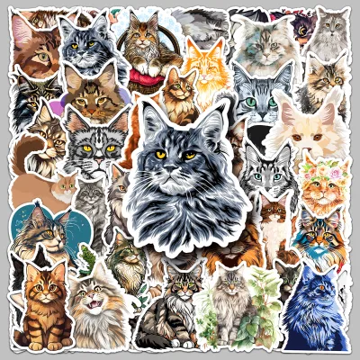 50pcs Popular Mirror Sticker Cartoon Custom Waterproof Beautiful Noble MaineCoon Stickers