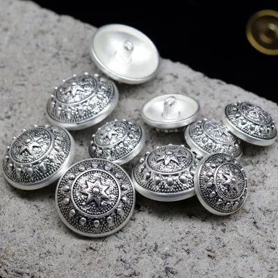 Customized Luxury Metal Buttons Seven-pointed Star Embossed Pattern Zinc Alloy Shank Buttons for High-end Clothing