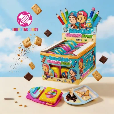 New Schoolbag Chocolate Cream Dip Biscuits Sweet Milk Chocolate Jam Crispy Cookies for Kids Party Snack Wholesale