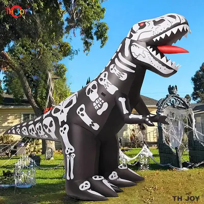 6m Black & White Inflatable Halloween Decor: Skull Skeleton & TRex Dinosaur for Outdoor Fun