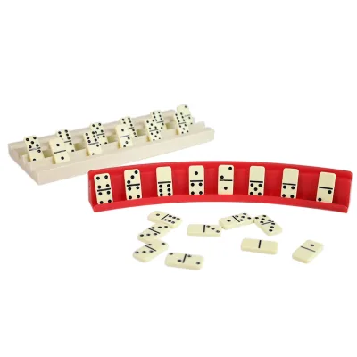 EASTOMMY Plastic Dominoes Tiles With Dominoes Holder Racks Set