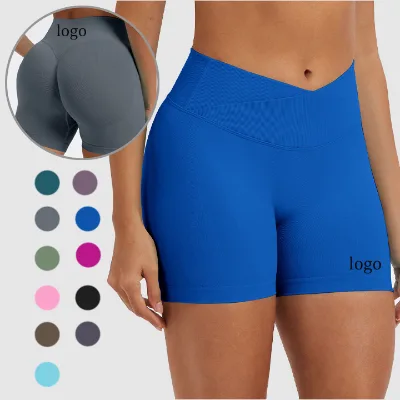 Seamless Wrinkled Sweat Shorts V-Shaped No Front Slim Gym Fitness Shorts Cross Front Peach Hip Yoga Shorts