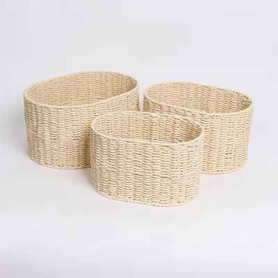 Bobai Fusen Handcraft Metal Wicker Basket Wholesale Paper Rope Woven Storage Basket
