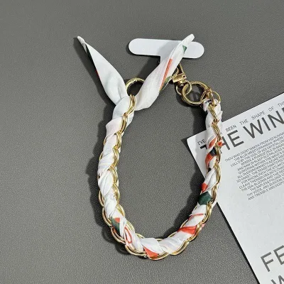 Elegant Phone Chain Lady Mobile Phone Wrist Strap Silk Scarf Bow Key Chain Luxury Customizable Scarf Phone Chain Wristlet