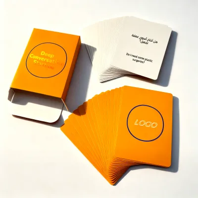 Custom 52 Card Set Packaged in Tuck Box Printed Logo Bilingual Arabic English Dialogue Playing Conversation Cards