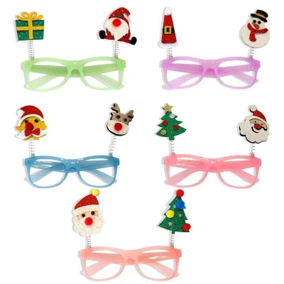 New Cartoon Christmas Glasses Santa Claus Snowman Elk Night Light Glasses Christmas Color Change Cold Light Glasses