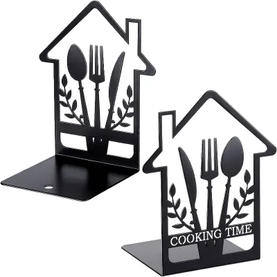 Custom Metal Book Ends With Non-Slip Mat Cookbook Storage Book Stoppers Metal Black Kitchen Bookends