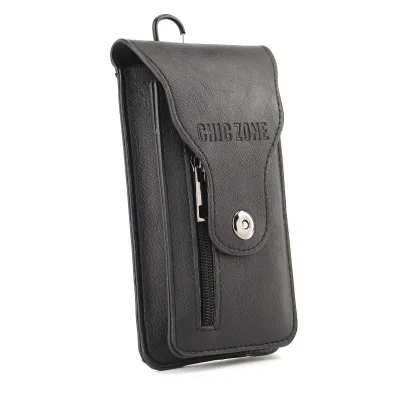 Simple Men's Mobile Phone Bag PU Leather Waist Phone Bag Durable and Waterproof Men's Mobile Phone Bag