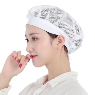 Dustproof Unisex Turban-Style Kitchen Mesh Chef's Hat Breathable Hygienic Four Seasons Adjustable Head Circumference for Food