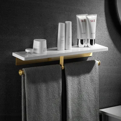 Bathroom Artificial Marble Lavatory Shelves Wall Mounted Self Corner Racks Caddy Corner Storage Shelf with Aluminum Pole
