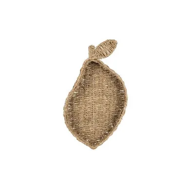 Vintage Seagrass Pear Shaped Serving Tray Natural Woven Decorative Fruit Tray Woven Seagrass for Kitchen Dining Table