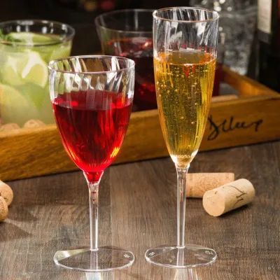 Wholesale Reusable Plastic Champagne Glass 180ml Tall Glass Champagne Wine Cup PET Plastic Red Wine Cup