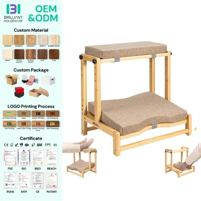 BH Adjustable Ergonomic Leg Rest Two Tier Bamboo Desk Footrest with Cushion and Adjustable Leg Rest for Office Gaming and Study