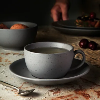 Matte Grey Cup with Saucer Plate Set Nordic Mug and Saucer Set