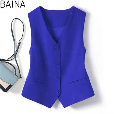 2025 Spring Solid Color V-Neck Single Breasted Lady Office Sleeveless Slim Suit Vest