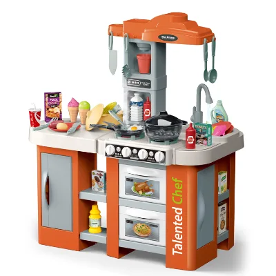 Kid Pretend Play Toy Kitchen Cook with 67pcs Pretend Food Spraying Boiling Water Run Water Play 72.5 Height Kitchen Toy