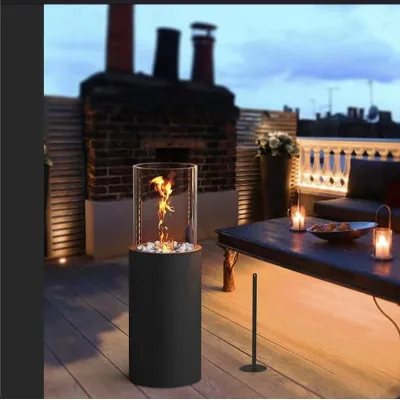 Cylindrical Tabletop Ethanol Fireplace, Smokeless Clean Burning, for Patio & Living Room Decor