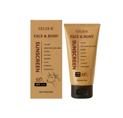 EELHOE 85g Jojoba Moisturizing Cream SPF 50 Vitamin E Beef Tallow Herbal Sunscreen for Face and Body