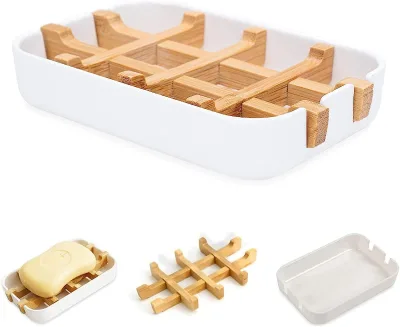 Eco-Friendly Bamboo Fiber Soap Box Tray Durable Anti-Mould Soap Dish Holder with Drainage Modern Design Bath Use Natural