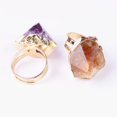 Women Jewelry Gift Custom Amethyst Citrine Ring Raw Natural Crystal Stone Rings Crystal Tooth Charm Rings