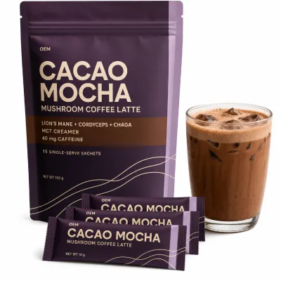 Mushroom Coffee with Lion's Mane & Cordyceps, Cacao Mocha Adaptogen Drink Mix with MCT for Energy & Cognitive Support
