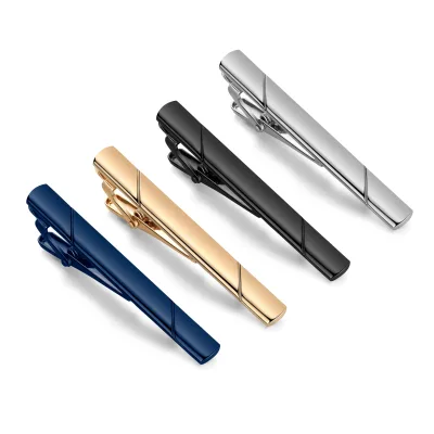 Tie Clips for Men Black Gold Blue Gray Silver Tie Bar Set for Regular Ties Luxury Box Gift Ideas (Elegant Style)