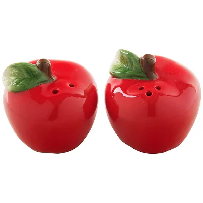 Red Apple Shaped Ceramic Salt & Pepper Shakers