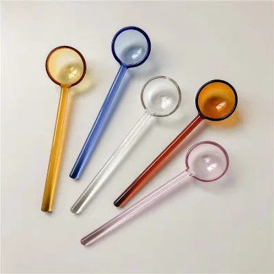 Wholesale Long Handle Glass Salad Spoons with Round Head Colorful Stirring Spoon for Easy Use Accessories