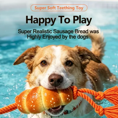 Intelligent Interactive Dog Bread Toy with String Squeaking Sound Teeth Grinding Chewing Soft Fuzzy Snack Pet Dogs Chew Toys