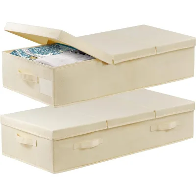 1 Pcs Queen Size under Bed Storage Box with Lid Foldable Organizer for Kitchen Space Handle for Clothes Shoes Blankets