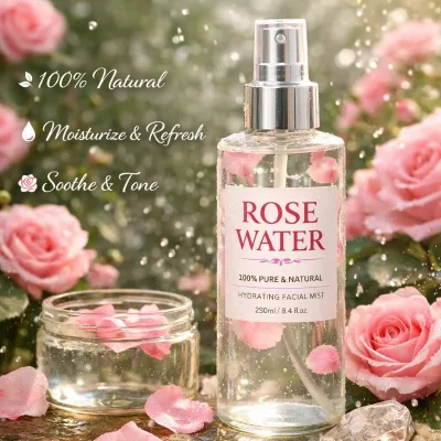 100% Pure Water Soluble Steam Distilled OrganicRose Water Hydrosol for Face & Body Care