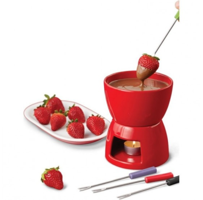 Diy Switzerland  Red Color Mini Small Cheap Ceramic Chocolate Cheese Fondue With Candle