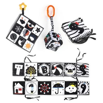 New Model Newborn Bed Bumper Cloth Book Black and White Infant Bed Toy with BB Sound Soft Tear-Resistant Book
