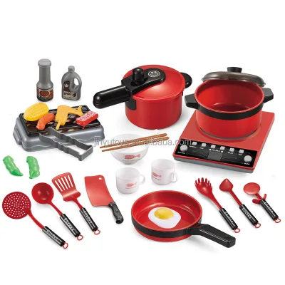52pcs Play Cooking Toys Set Kitchen Toys Kids Kitchen Playsets Play Kitchen Set for Kids Play Food Light & sound