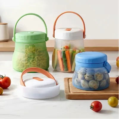 Foldable Silicone Fresh-Keeping Bucket, Portable Handheld Food Storage Container