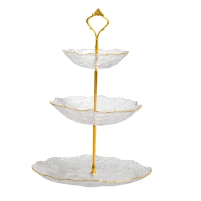 Glass Multi-layer Irregular Cupcake Tray Candy Dessert Platter with Gold Rim