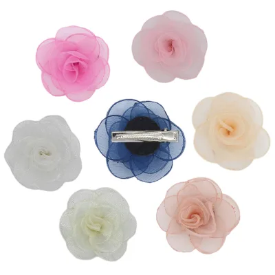 Wholesale Organza 4.5 cm Fabric Flowers Clip Hairpin