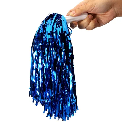 Custom Metallic Cheer Leading Pom Poms for Kids with Baton Handle for Team Spirit Sports Game