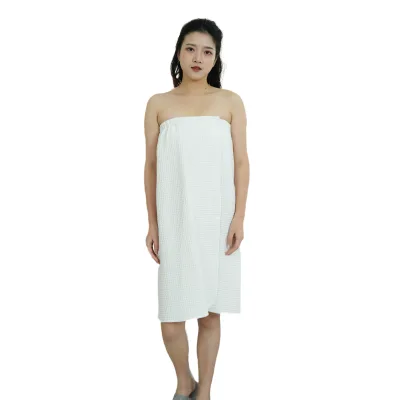 White Color Cotton Waffle Bathrobe Hotel Salon Female Bath Robe Bathroom Quick Drying Bath Skirt Body Wraps